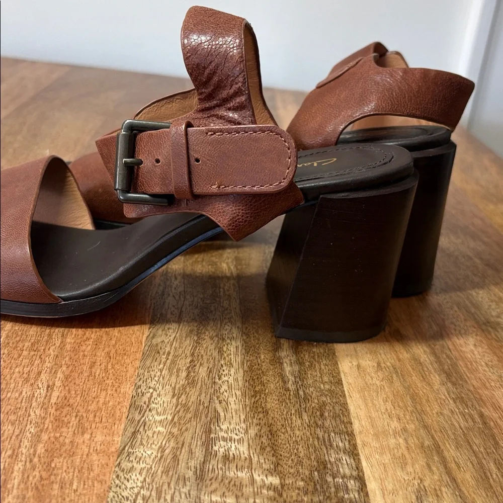 Clarks Brown Leather Block-Heeled Sandals Size 9.5